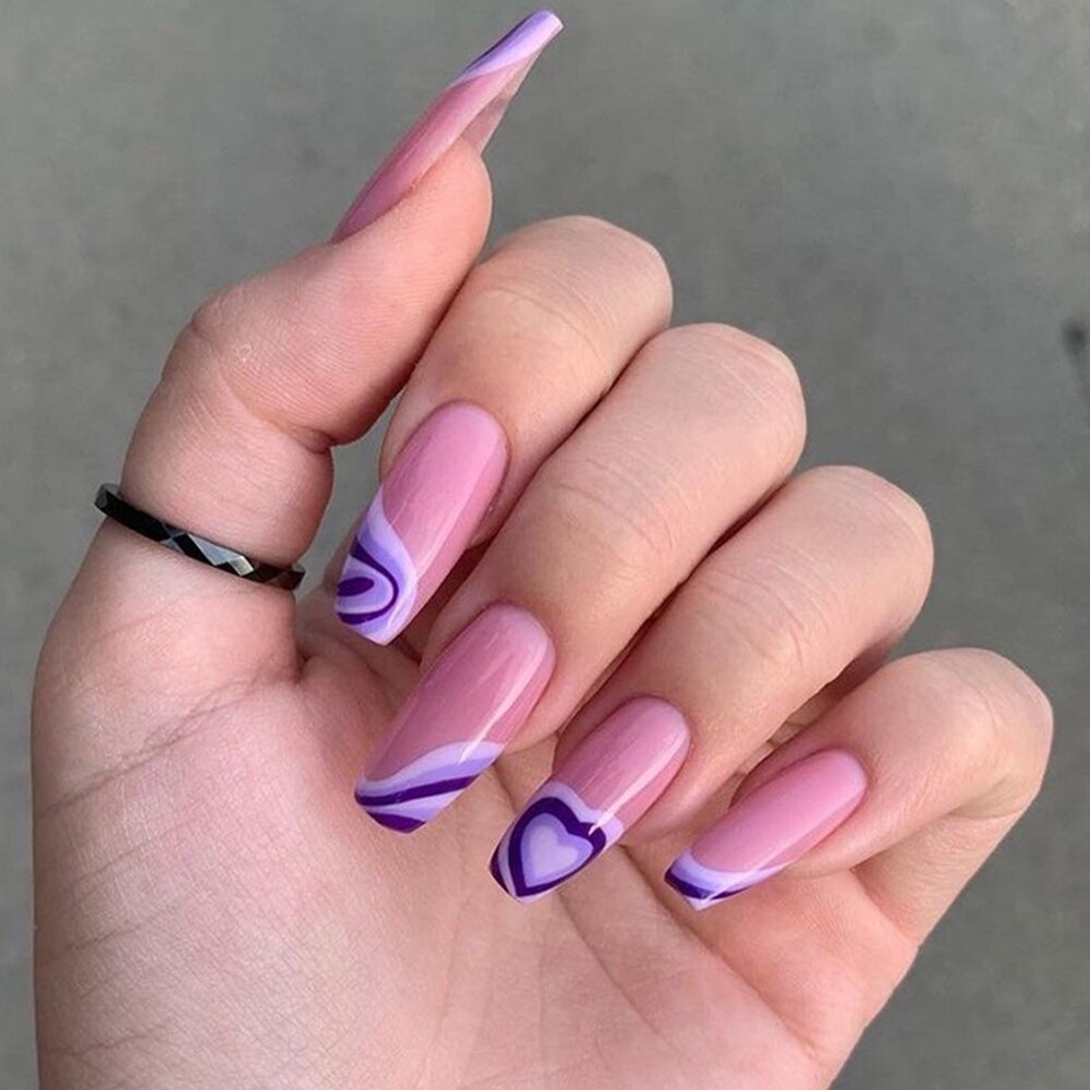 Y2K Purple Wavy Heart Nailset - Store Bumble