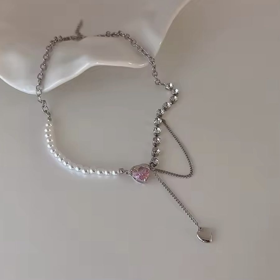 Pearly Crystal Necklace (Pink)