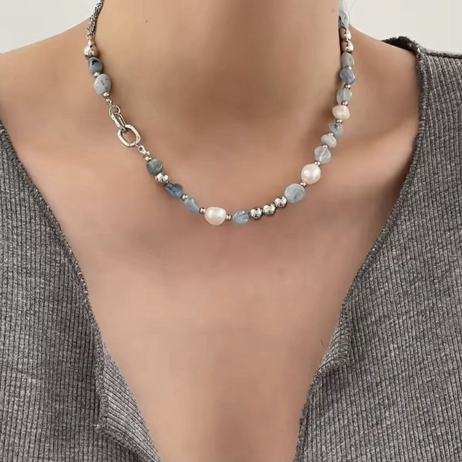Natural Shell Stone Necklace (Blue)