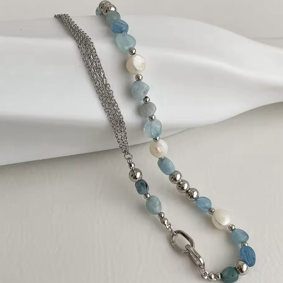 Natural Shell Stone Necklace (Blue) - Image 4