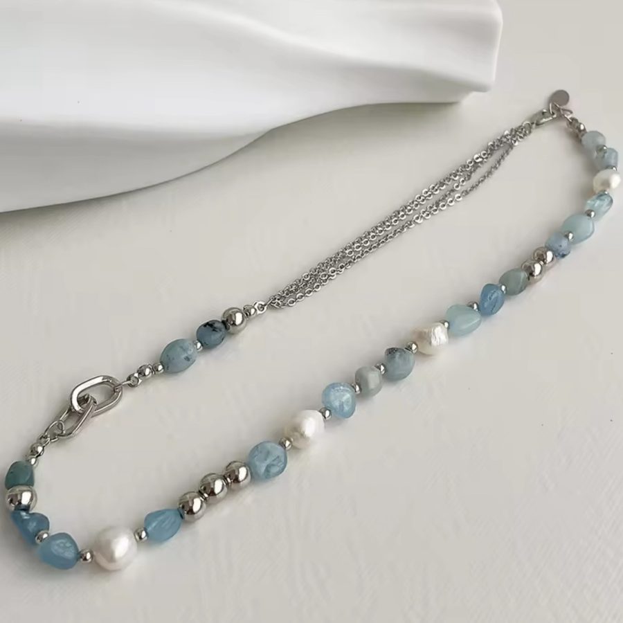 Natural Shell Stone Necklace (Blue) - Image 3