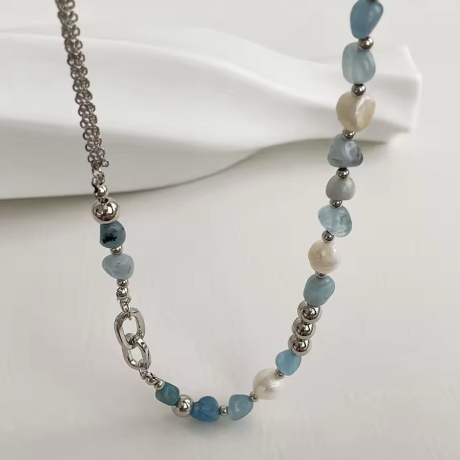 Natural Shell Stone Necklace (Blue) - Image 2
