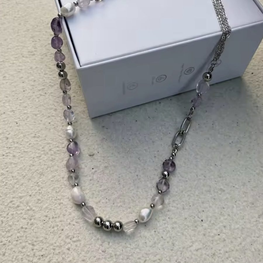 Natural Shell Stone Necklace (Purple)