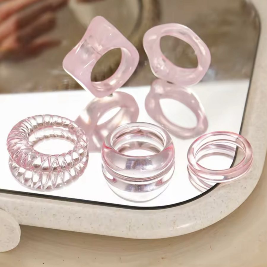 Pink Acrylic Rings Set