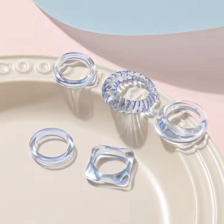 Blue Acrylic Rings Set